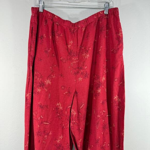 Coldwater Creek Red Linen Wide Leg Pants - Women's XL - Floral Cottagecore Boho - Picture 2 of 8